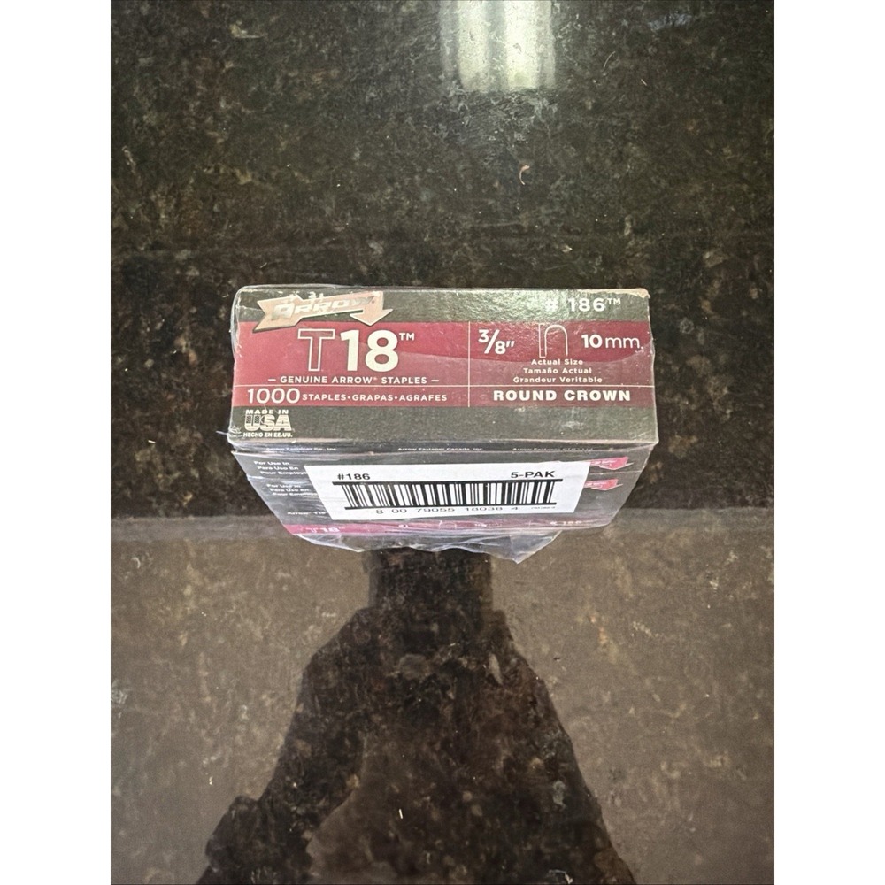 Lot of 5 Boxes of Arrow T18, # 186 3/8 in Genuine Staple 1000 Staples each Box
